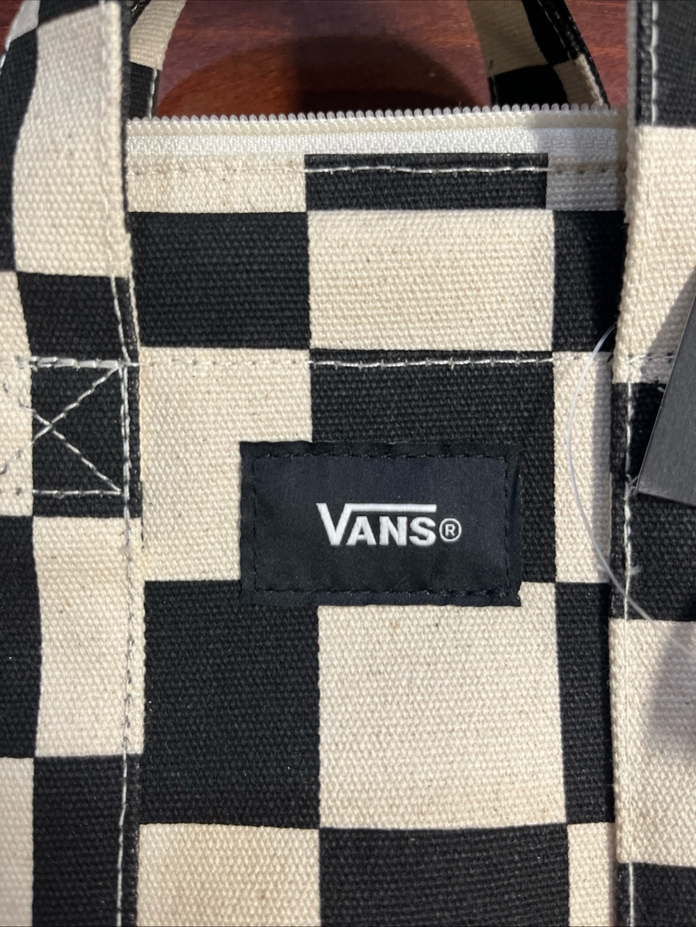 Vans Lil Pergs Tote Bag Small Crossbody Canvas Antique White Checkerboard 8x7x3 - Picture 2 of 16